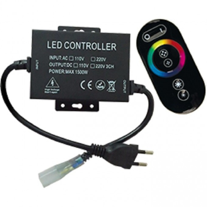 Контроллер ECOLA LED strip 220V RGB RF (IP20) 1500W 6,6A для ленты 220V 16x8 IP68 с кольцевым сенсорным черным радиопультом RFB615KSB Контроллер ECOLA LED strip 220V RGB RF (IP20) 1500W 6,6A для ленты 220V 16x8 IP68 с кольцевым сенсорным черным радиопультом RFB615KSB