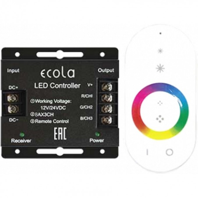 Контроллер ECOLA LED strip RGB RF controller 24A 288W 12V (576W 24V) с кольцевым сенсорным белым радиопультом RFC24WESB Контроллер ECOLA LED strip RGB RF controller 24A 288W 12V (576W 24V) с кольцевым сенсорным белым радиопультом RFC24WESB