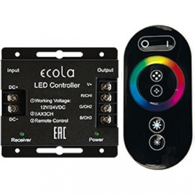 Контроллер ECOLA LED strip RGB RF controller 24A 288W 12V (576W 24V) с кольцевым сенсорным черным радиопультом RFC24BESB Контроллер ECOLA LED strip RGB RF controller 24A 288W 12V (576W 24V) с кольцевым сенсорным черным радиопультом RFC24BESB