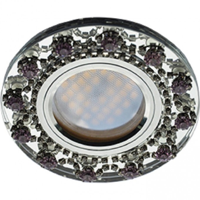 Светильник ECOLA MR16 DL1660 GU5.3 Glass Стекло Круг с прозр.и аметист. стразами Корона (оправа хром)/фон зерк./центр.часть хром 28x93 FP16RNECB Светильник ECOLA MR16 DL1660 GU5.3 Glass Стекло Круг с прозр.и аметист. стразами Корона (оправа хром)/фон зерк./центр.часть хром 28x93 FP16RNECB