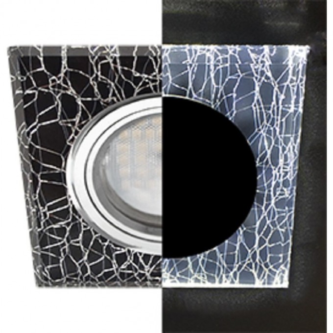 Светильник ECOLA MR16 LD1651 GU5.3 Glass Стекло с подсветкой Квадрат скошенный край Колотый лед на черном / Хром 25x90x90 (кd74) SE1651EFF Светильник ECOLA MR16 LD1651 GU5.3 Glass Стекло с подсветкой Квадрат скошенный край Колотый лед на черном / Хром 25x90x90 (кd74) SE1651EFF