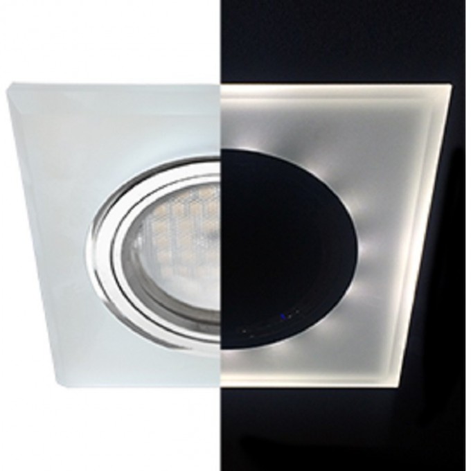 Светильник ECOLA MR16 LD1651 GU5.3 Glass Стекло с подсветкой Квадрат скошенный край Матовый / Хром 25x90x90 (кd74) SL1651EFF Светильник ECOLA MR16 LD1651 GU5.3 Glass Стекло с подсветкой Квадрат скошенный край Матовый / Хром 25x90x90 (кd74) SL1651EFF