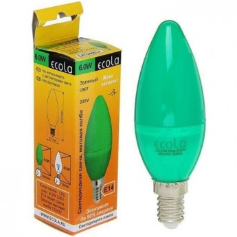 Светодиодная лампа ECOLA CANDLE LED COLOR C4TG60ELY 6,0W 220V E14 Зеленая