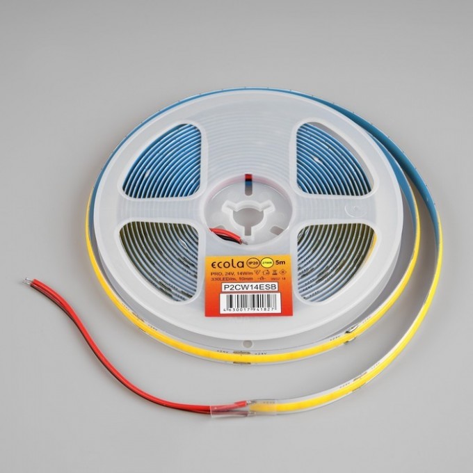 Светодиодная лента ECOLA LED STRIP PRO 14W/m 24V IP20 10mm COB 330Led/m 2700K 1400Lm/m на катушке 5м. P2CW14ESB Светодиодная лента ECOLA LED STRIP PRO 14W/m 24V IP20 10mm COB 330Led/m 2700K 1400Lm/m на катушке 5м. P2CW14ESB