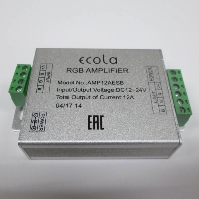 Усилитель питания для RGB ленты ECOLA LED STRIP RGB AMPLIFIER 12A 144W 12V (288W 24V) AMP12AESB Усилитель питания для RGB ленты ECOLA LED STRIP RGB AMPLIFIER 12A 144W 12V (288W 24V) AMP12AESB