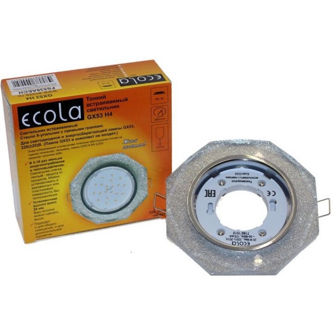 Встраиваемый светильник ECOLA GX53 H4 GLASS хром FS538AECH Встраиваемый светильник ECOLA GX53 H4 GLASS хром FS538AECH